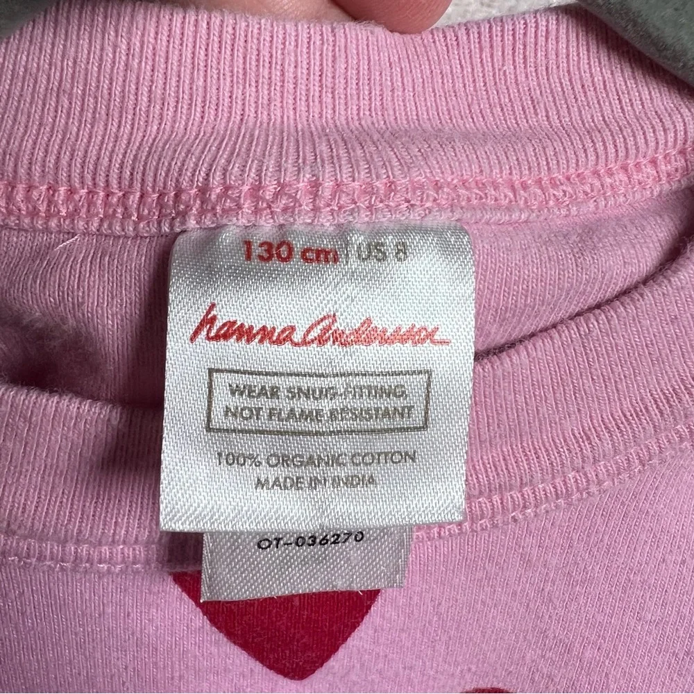 Hanna Andersson Kids Heart Pink‎ Matching Set Pajamas Size 8